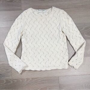 L. Magnin Cream Cashmere Sweater Basketweave Knit Pullover S